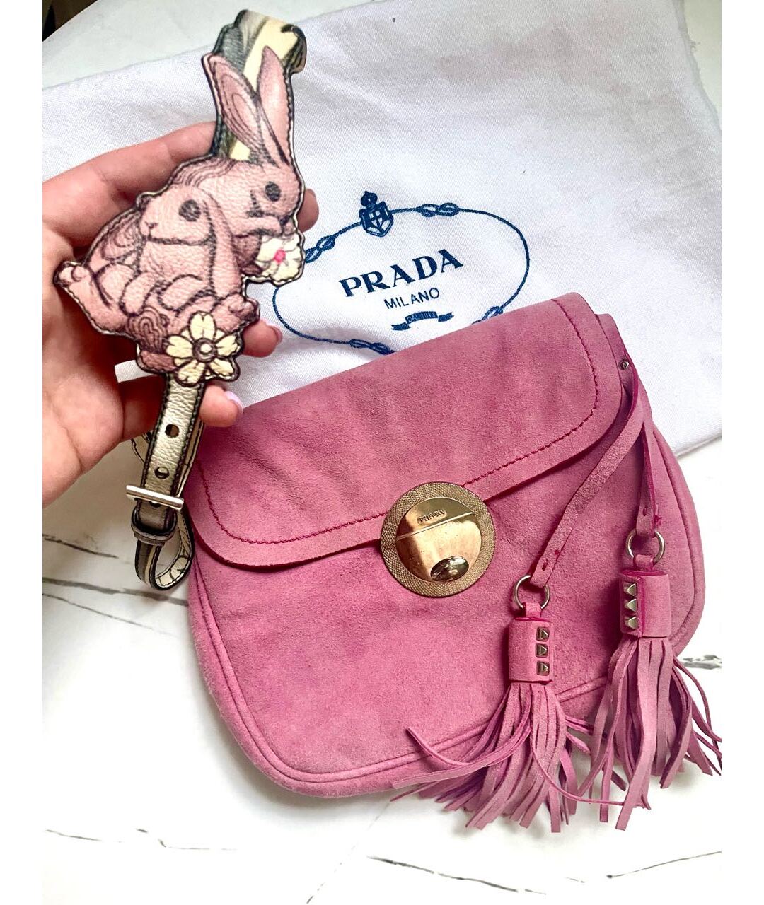PRADA Розовая замшевая сумка с короткими ручками, фото 9