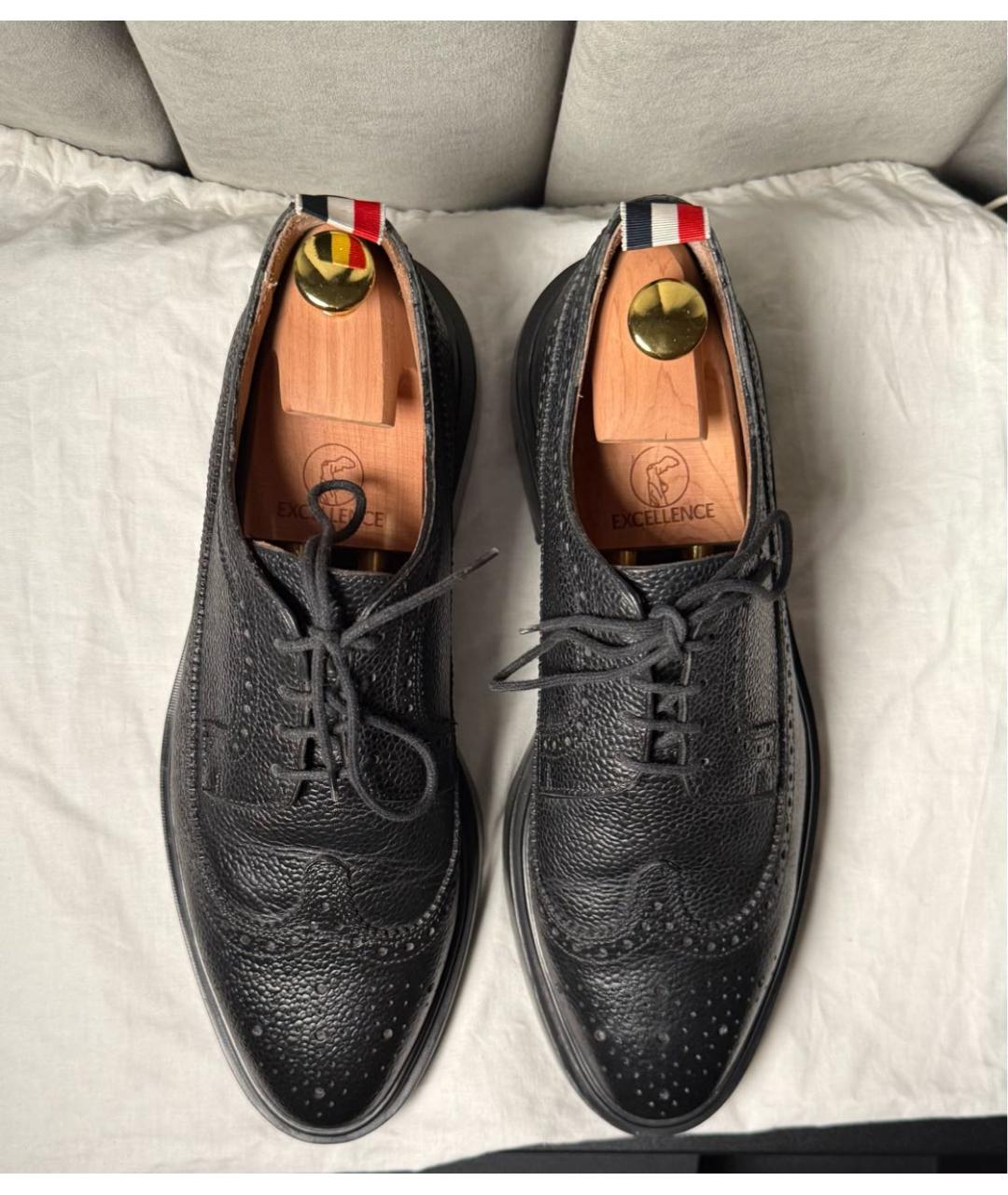 THOM BROWNE Черные кожаные низкие ботинки, фото 3