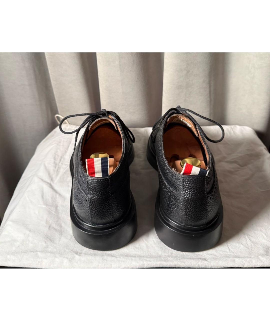 THOM BROWNE Черные кожаные низкие ботинки, фото 4