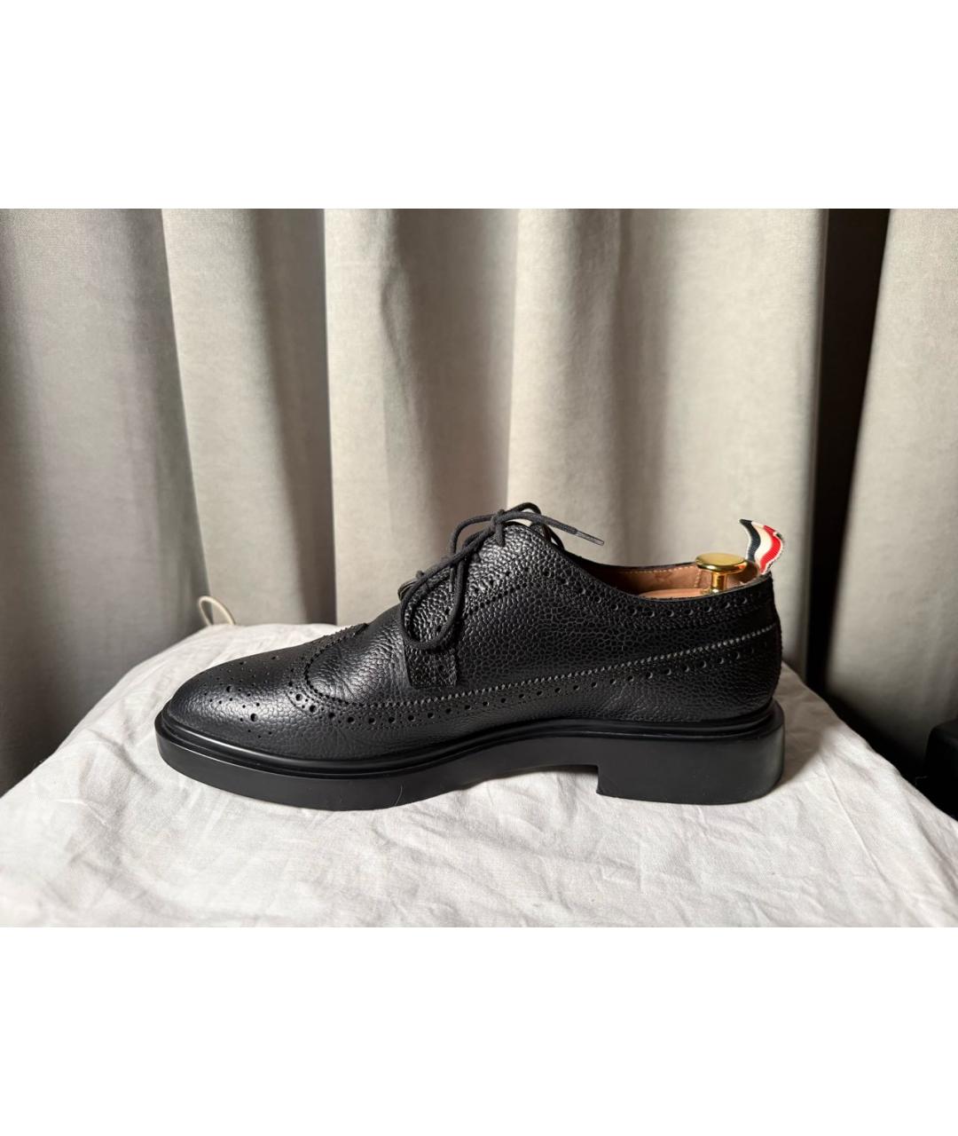 THOM BROWNE Черные кожаные низкие ботинки, фото 6