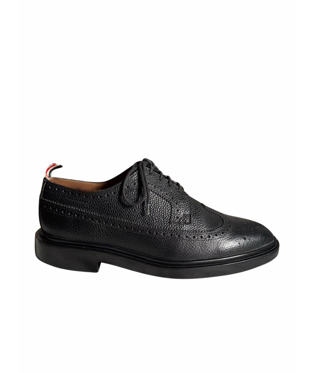THOM BROWNE Черные кожаные низкие ботинки, фото 1