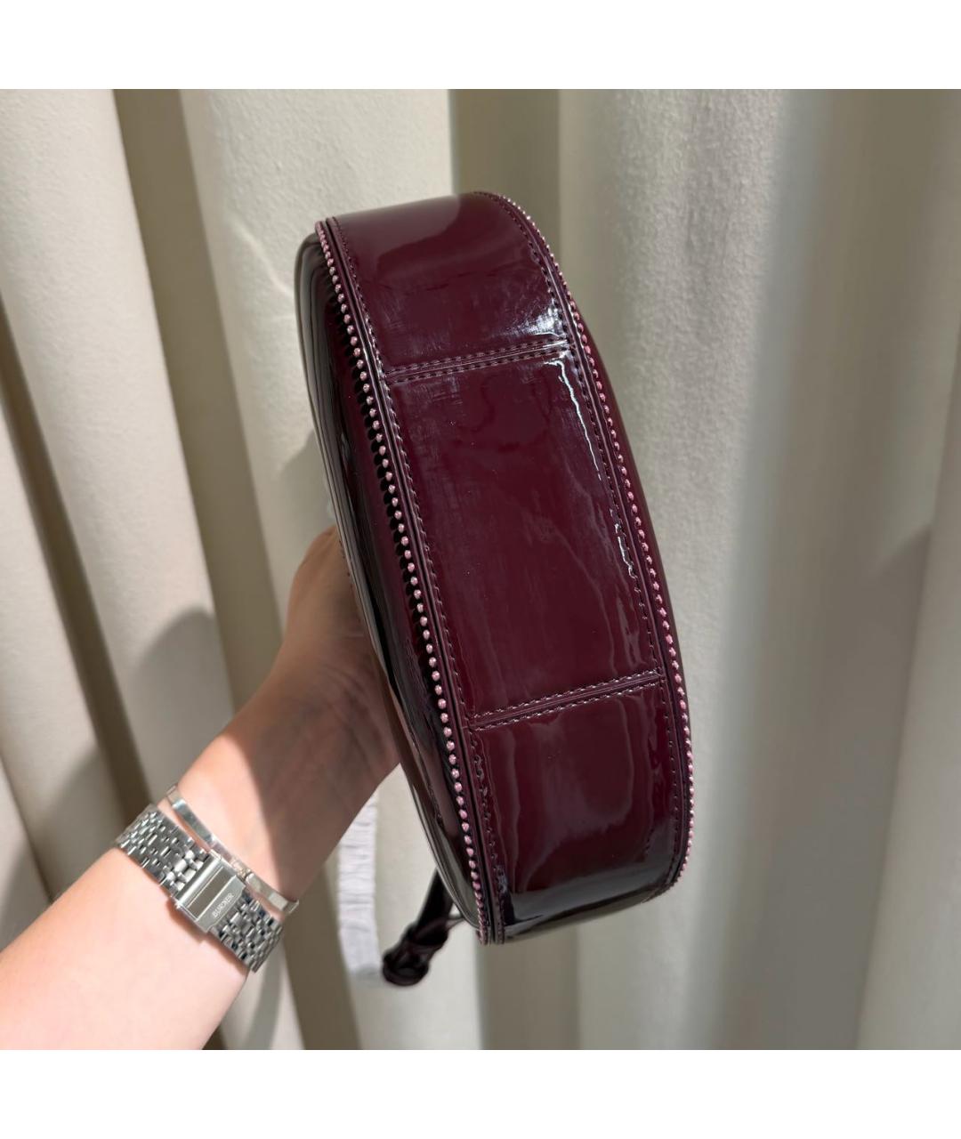 PINKO Бордовая сумка через плечо из лакированной кожи, фото 5