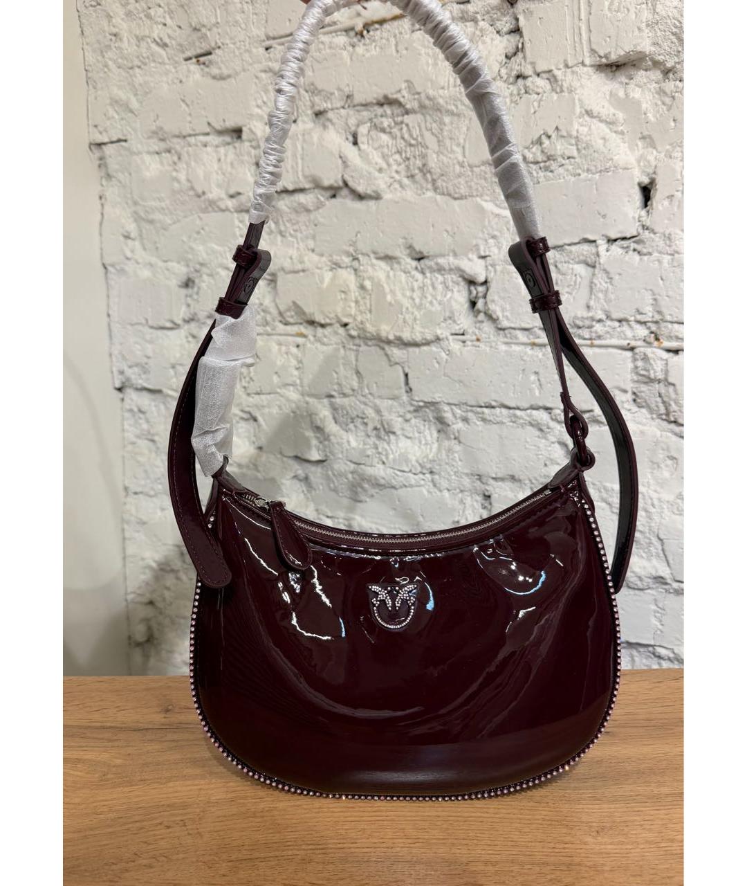 PINKO Бордовая сумка через плечо из лакированной кожи, фото 2