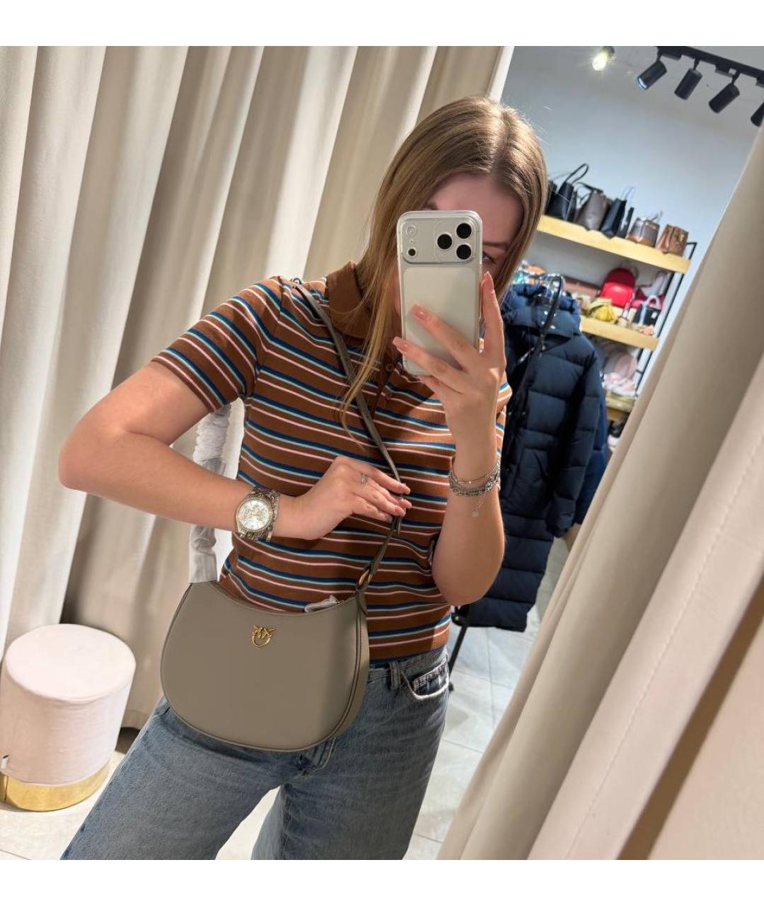 PINKO Антрацитовая кожаная сумка через плечо, фото 6