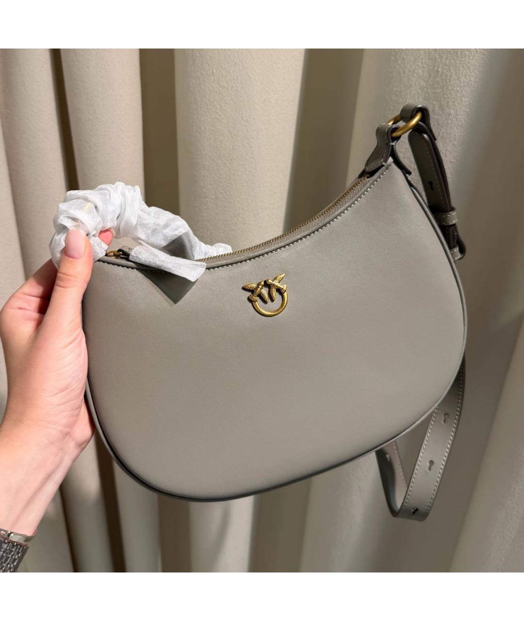 PINKO Антрацитовая кожаная сумка через плечо, фото 2