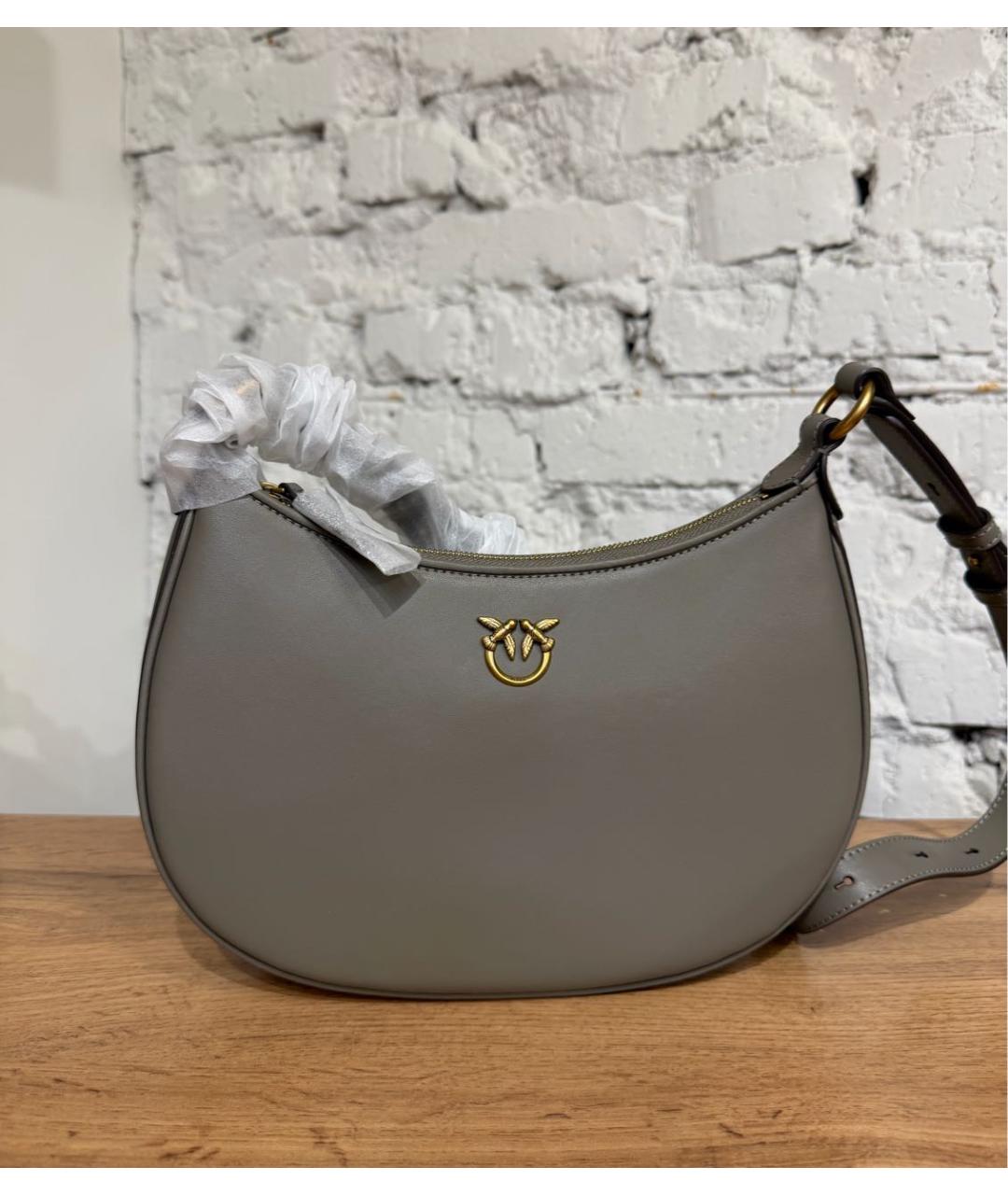 PINKO Антрацитовая кожаная сумка через плечо, фото 7