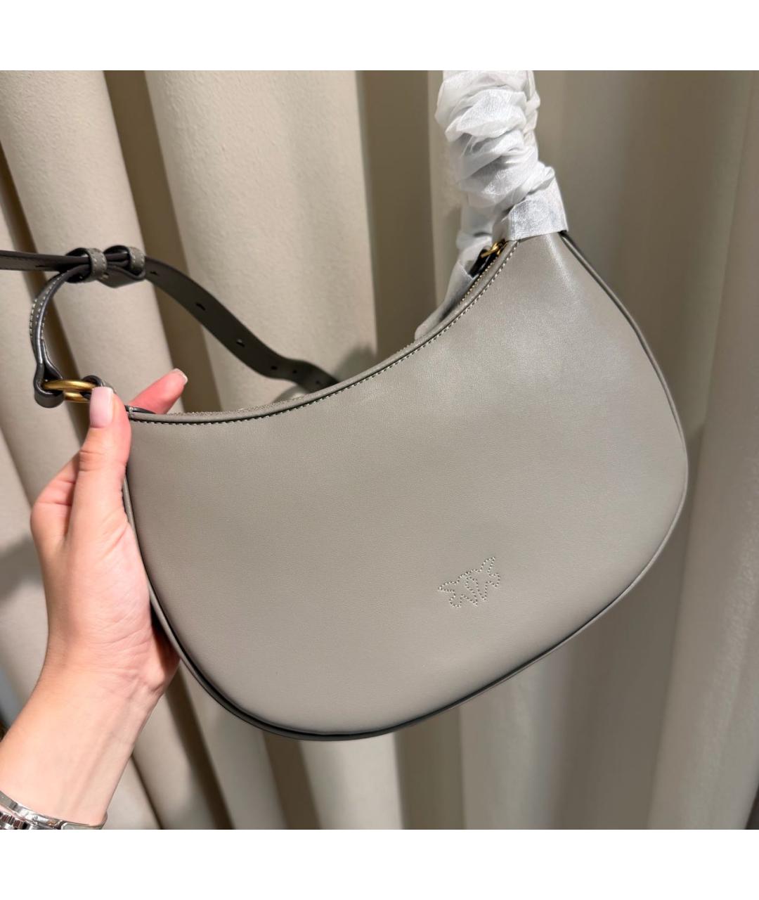 PINKO Антрацитовая кожаная сумка через плечо, фото 3