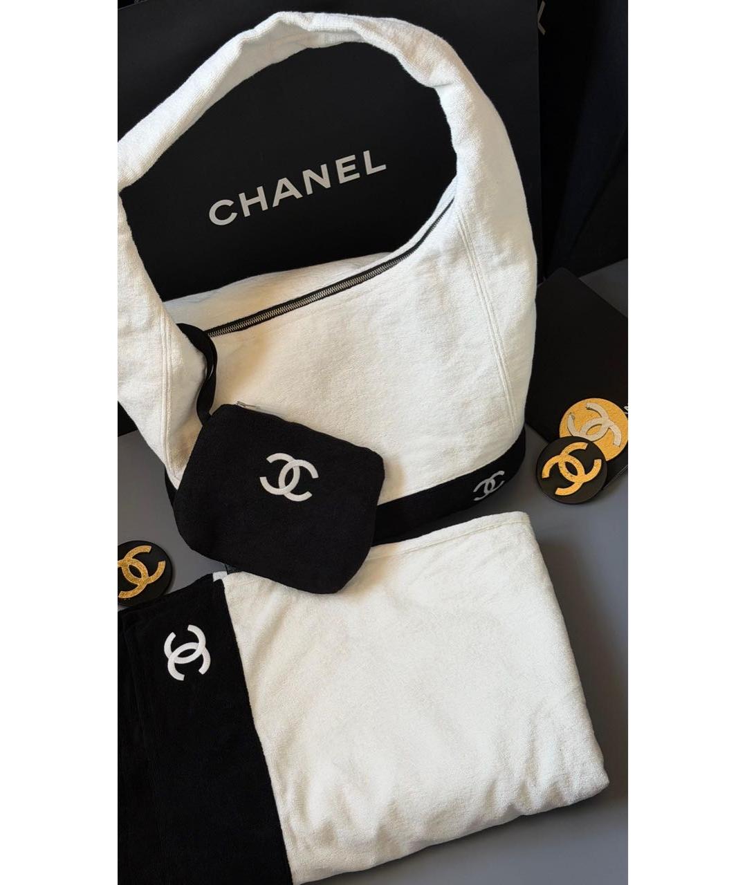 CHANEL Белая тканевая пляжная сумка, фото 5