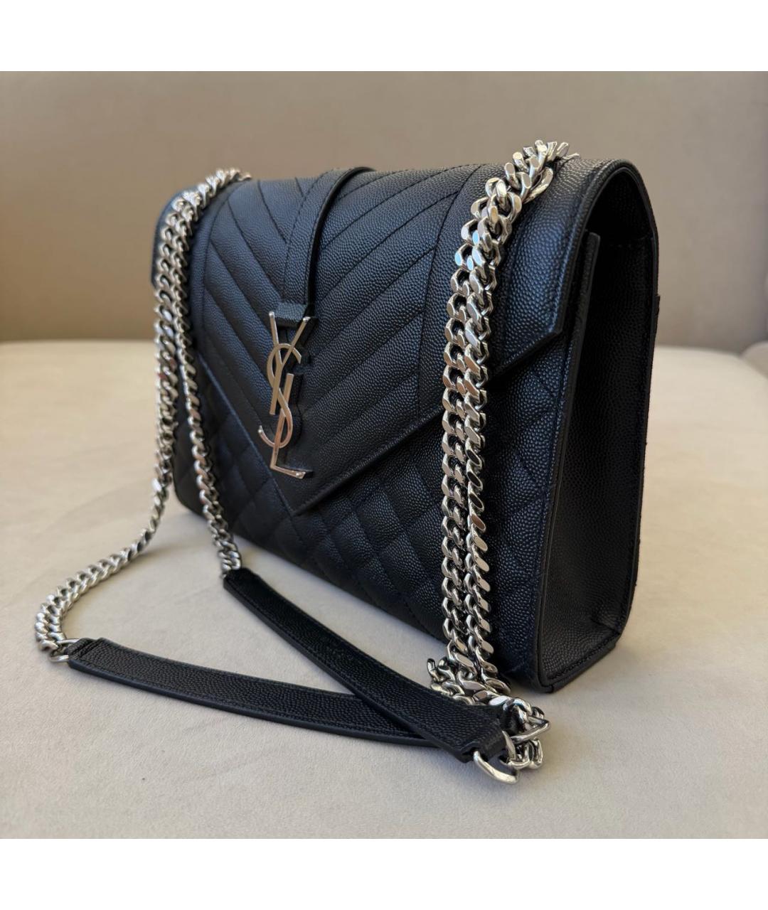 SAINT LAURENT Черная кожаная сумка через плечо, фото 2