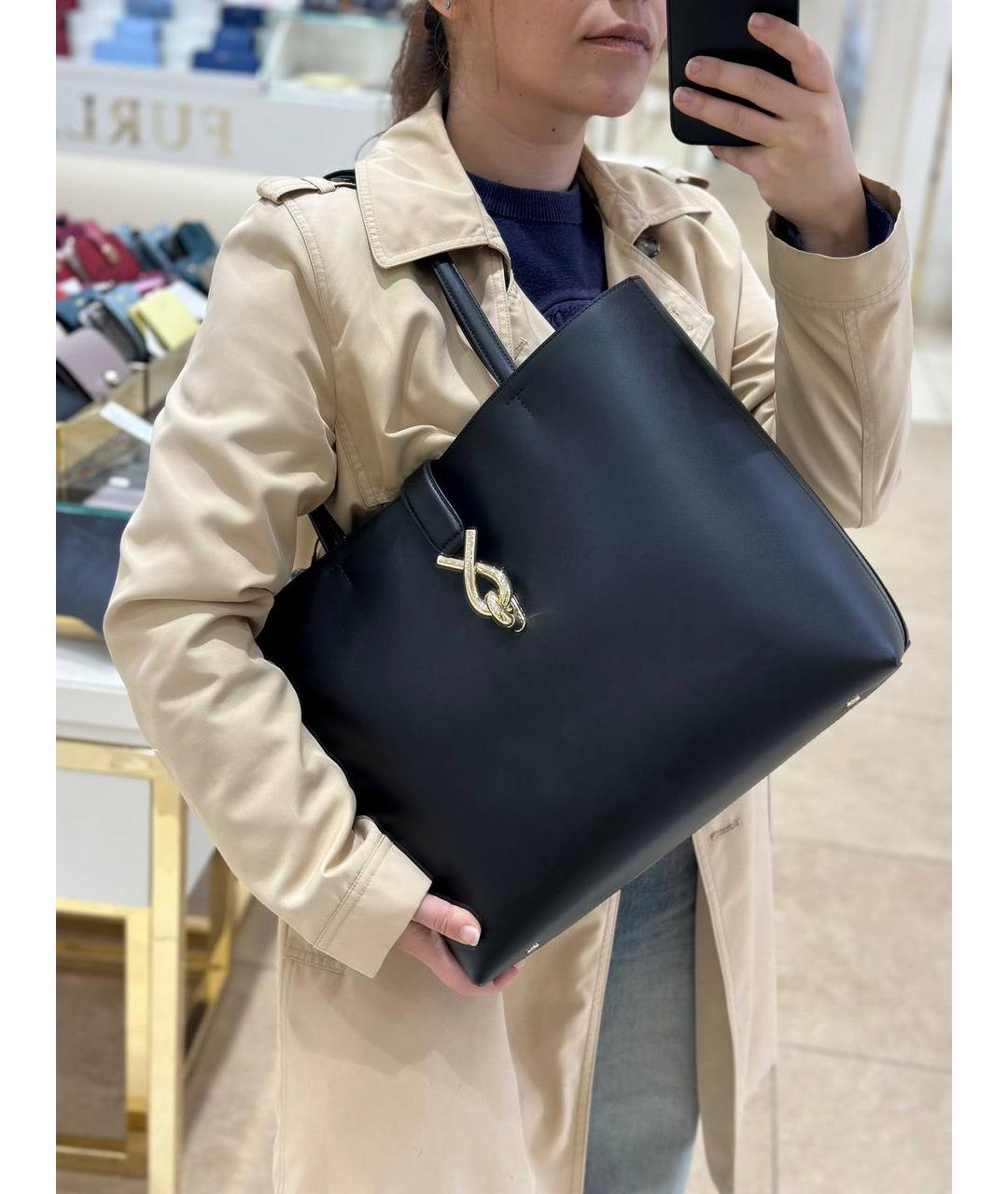 FURLA Черная кожаная сумка тоут, фото 6