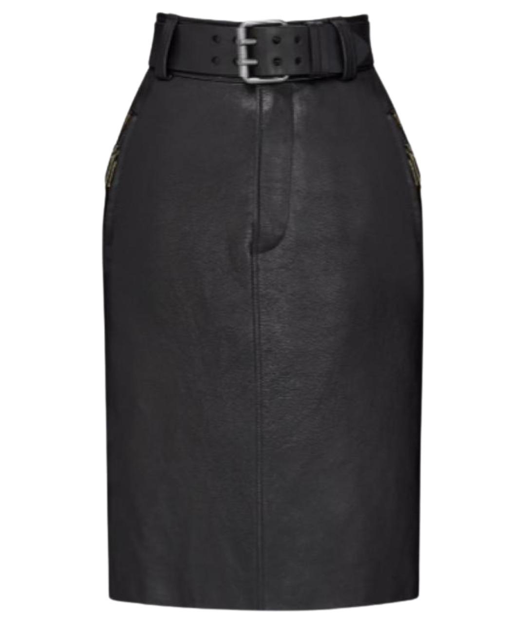 SAINT LAURENT Черная кожаная юбка миди, фото 1