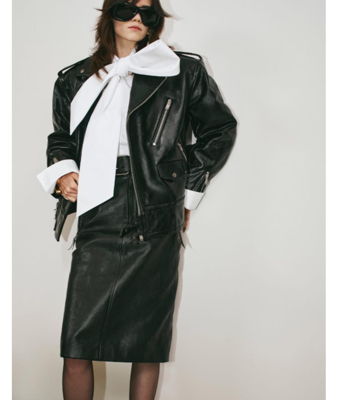 SAINT LAURENT Черная кожаная юбка миди, фото 2