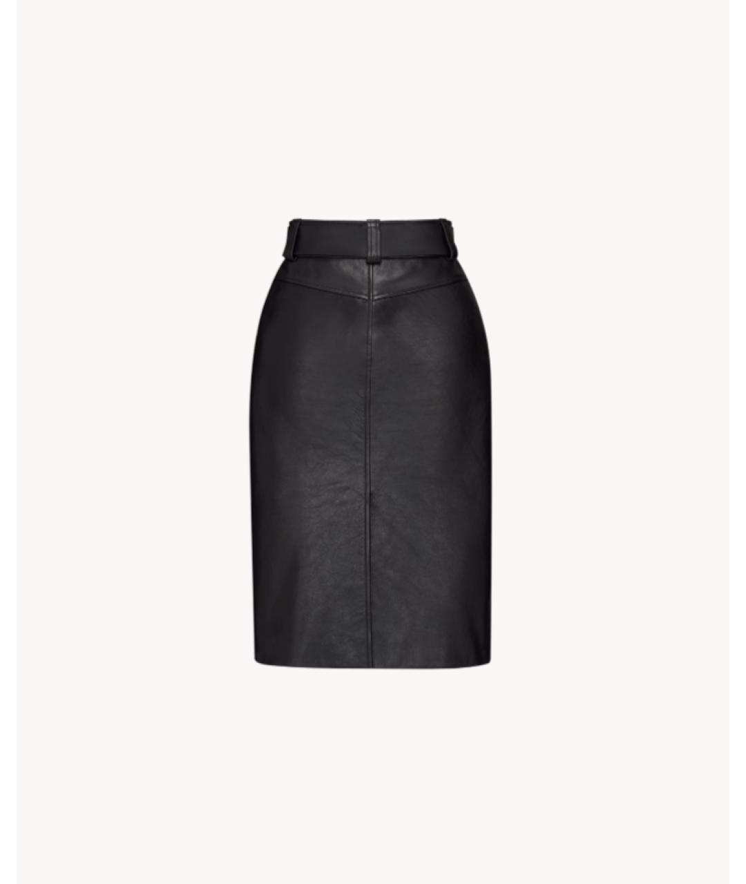 SAINT LAURENT Черная кожаная юбка миди, фото 3