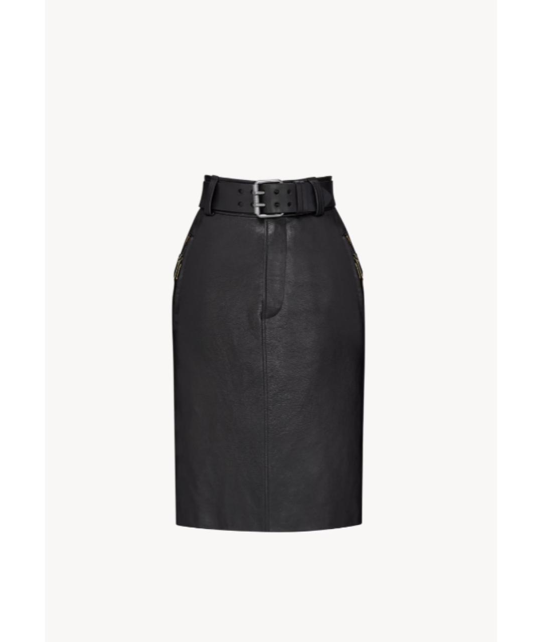 SAINT LAURENT Черная кожаная юбка миди, фото 1
