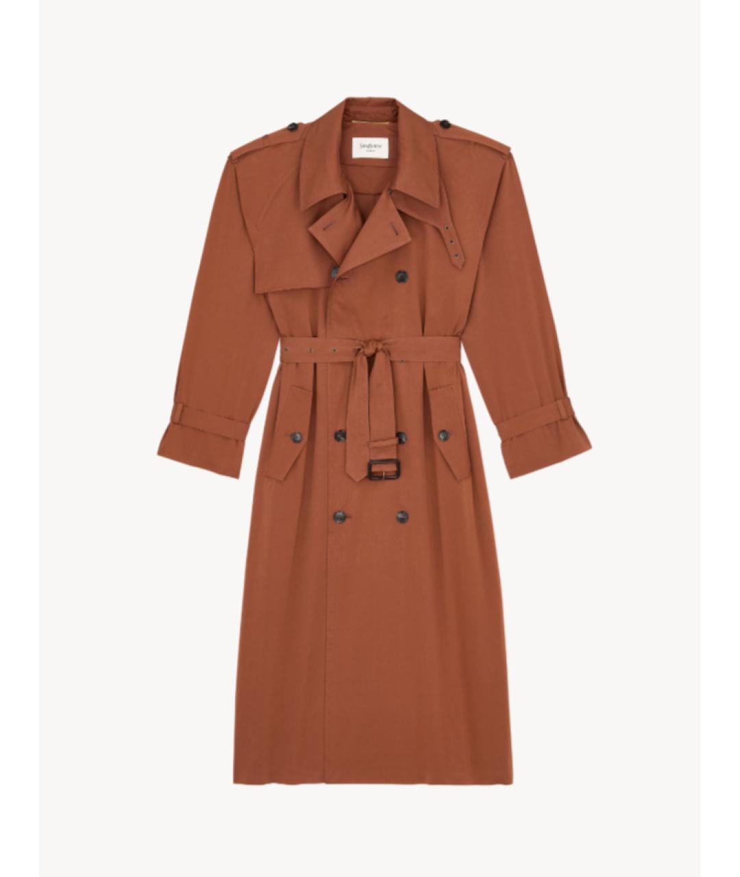 SAINT LAURENT Коричневый хлопковый тренч/плащ, фото 3