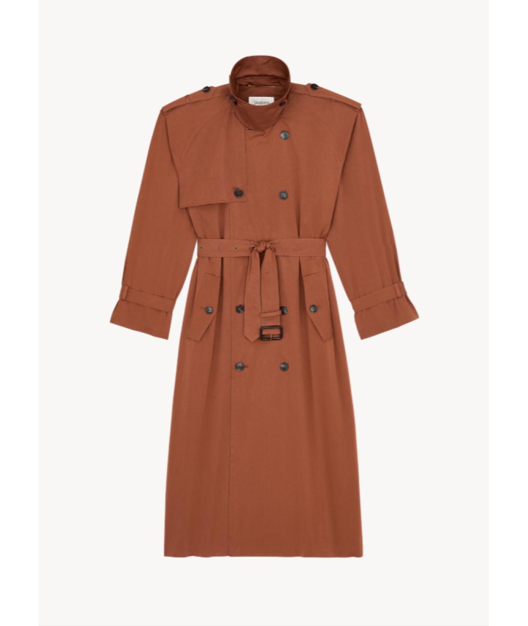 SAINT LAURENT Коричневый хлопковый тренч/плащ, фото 4