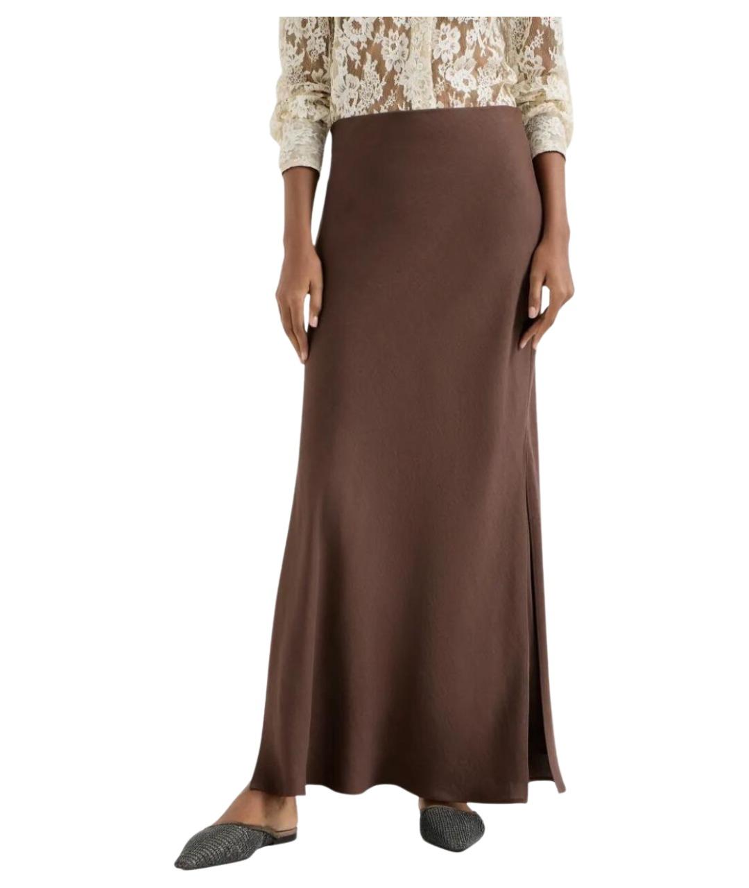 BRUNELLO CUCINELLI Коричневая вискозная юбка макси, фото 3