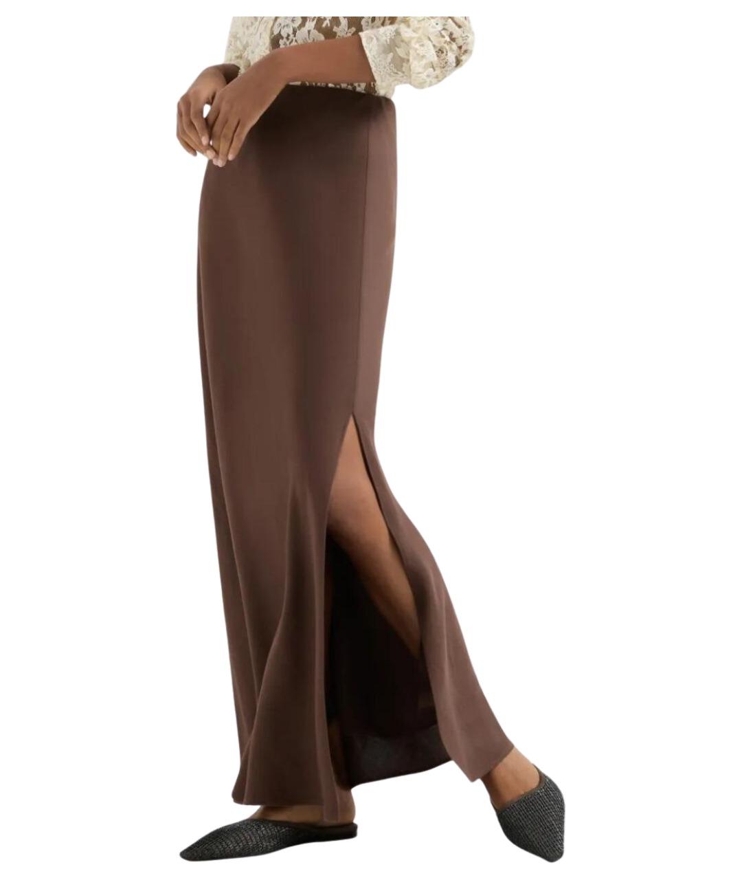 BRUNELLO CUCINELLI Коричневая вискозная юбка макси, фото 5