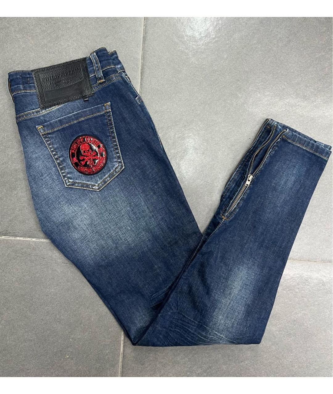 PHILIPP PLEIN Синие хлопко-эластановые джинсы слим, фото 3