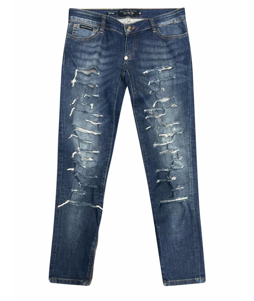 PHILIPP PLEIN Синие хлопко-эластановые джинсы слим, фото 1