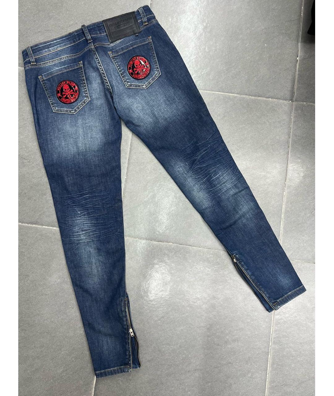 PHILIPP PLEIN Синие хлопко-эластановые джинсы слим, фото 2