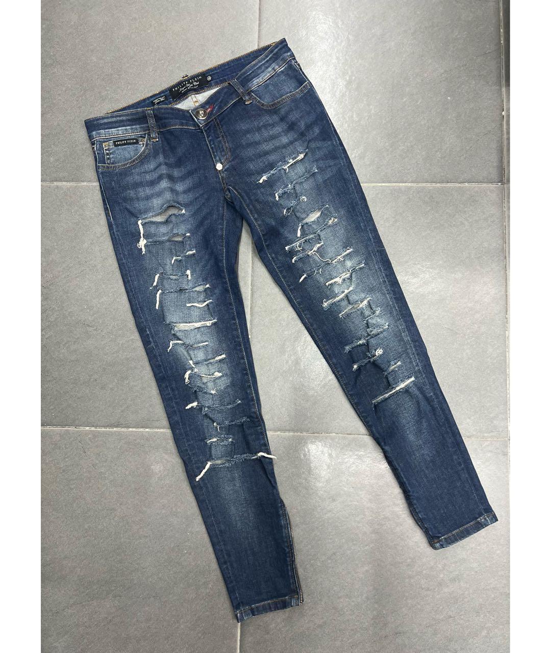 PHILIPP PLEIN Синие хлопко-эластановые джинсы слим, фото 7
