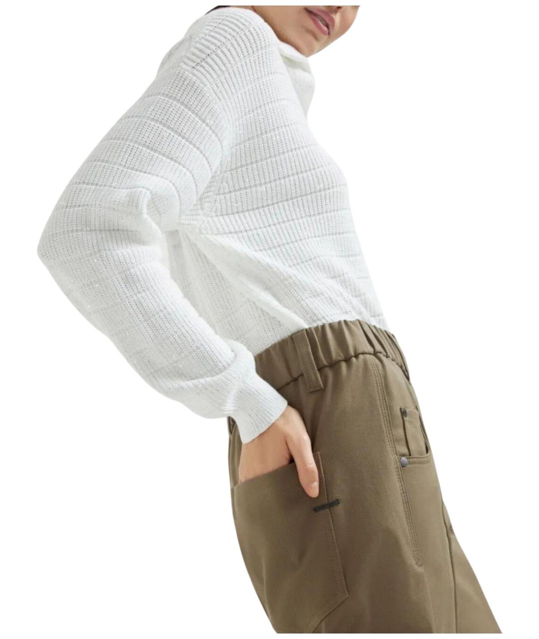 BRUNELLO CUCINELLI Хаки хлопковые прямые брюки, фото 3