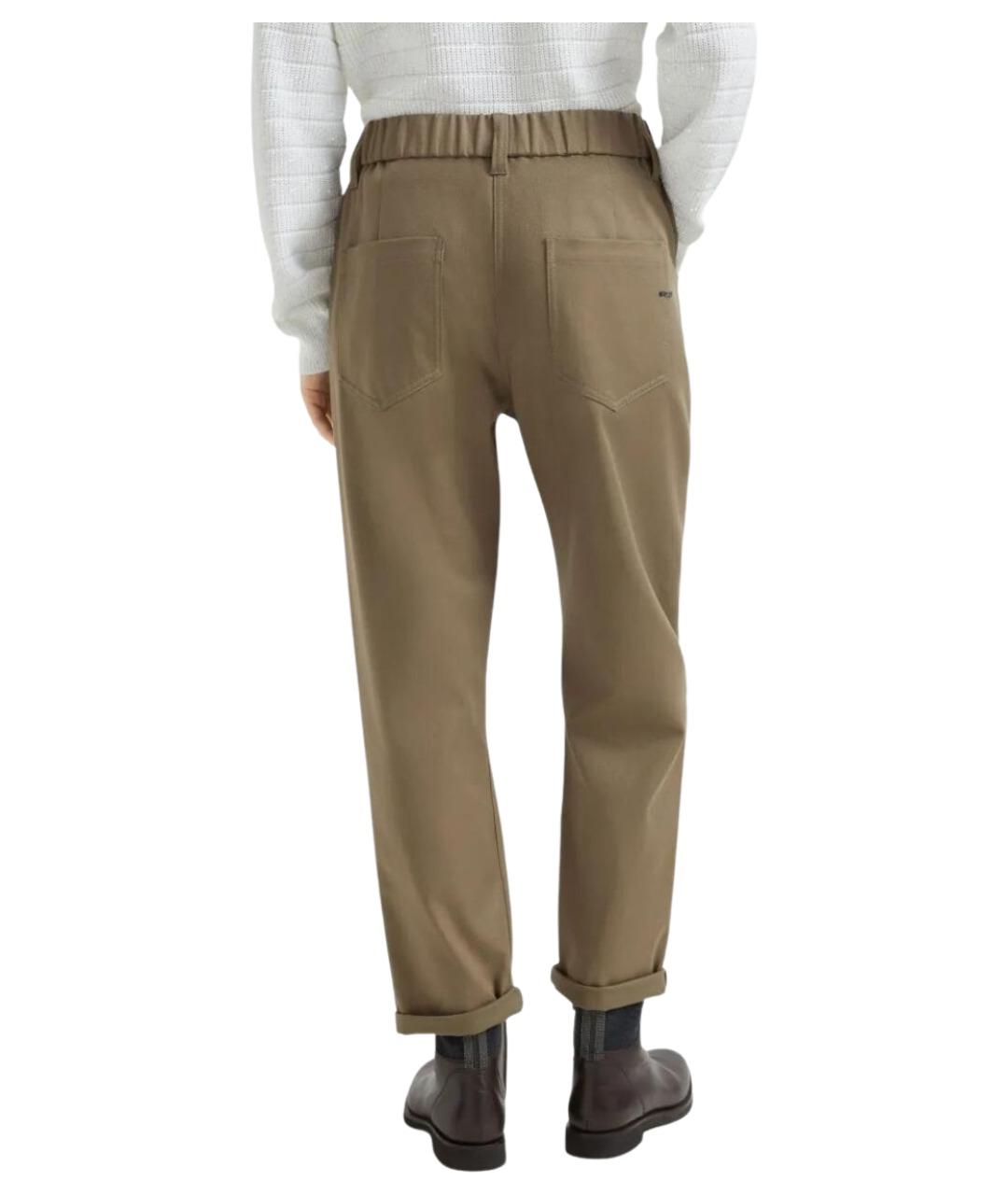 BRUNELLO CUCINELLI Хаки хлопковые прямые брюки, фото 5