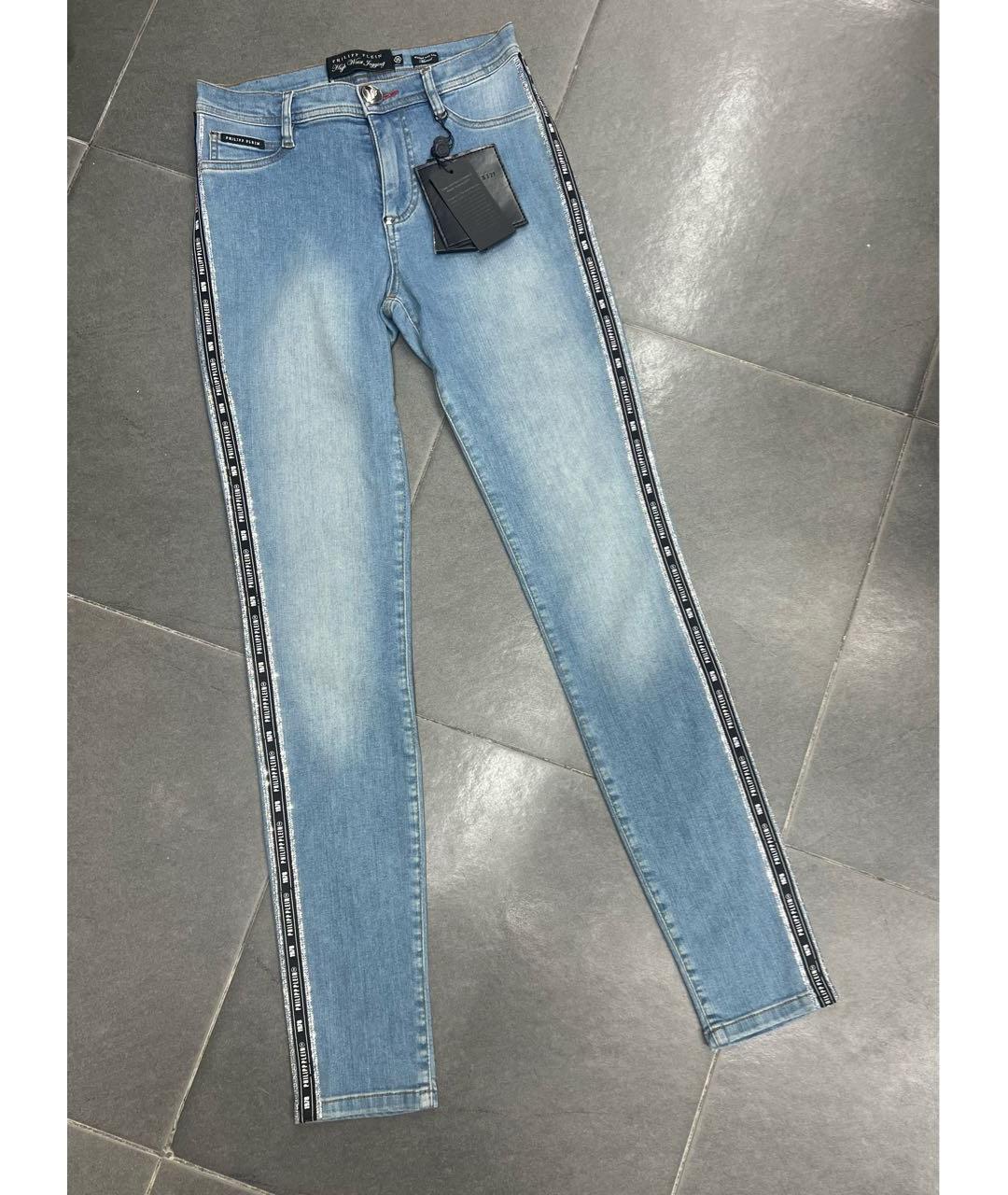 PHILIPP PLEIN Голубые хлопко-эластановые прямые джинсы, фото 7