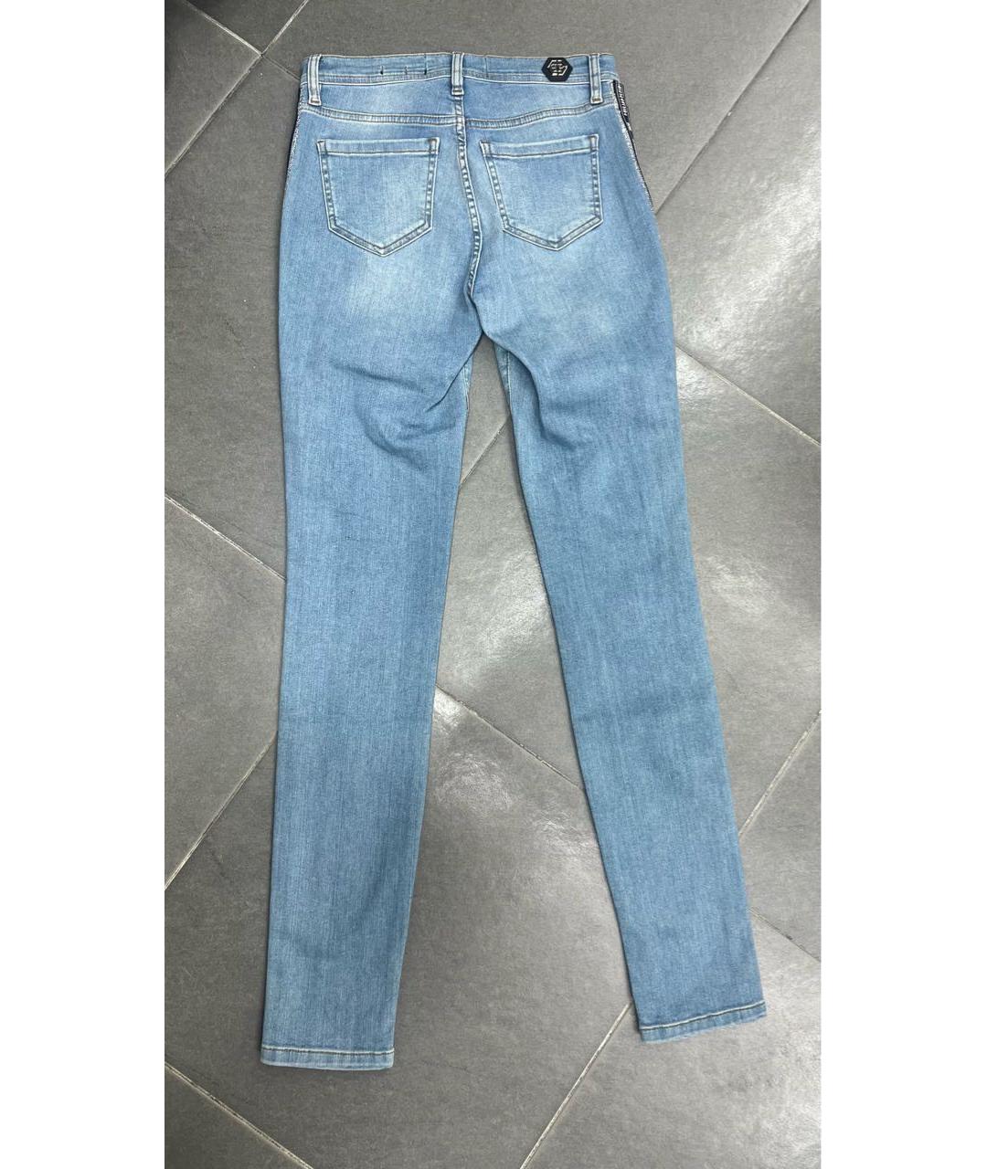 PHILIPP PLEIN Голубые хлопко-эластановые прямые джинсы, фото 4