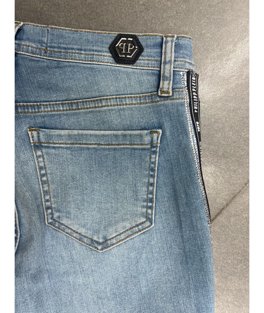 PHILIPP PLEIN Голубые хлопко-эластановые прямые джинсы, фото 5