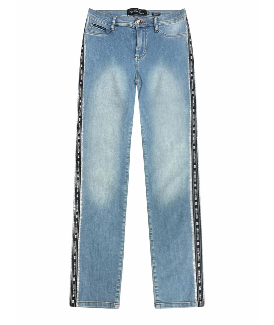 PHILIPP PLEIN Голубые хлопко-эластановые прямые джинсы, фото 1