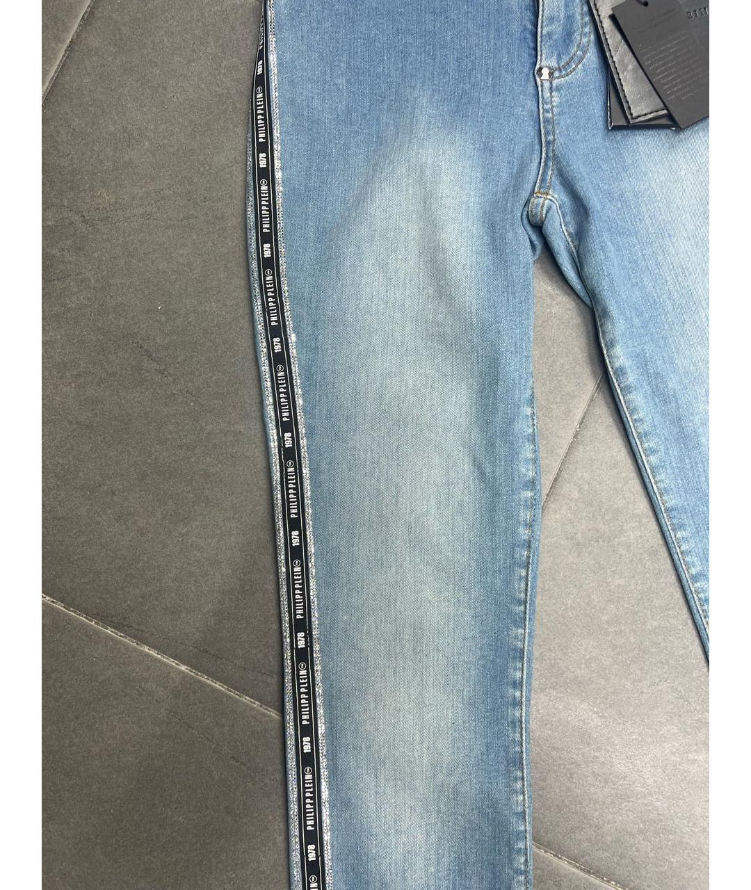 PHILIPP PLEIN Голубые хлопко-эластановые прямые джинсы, фото 2