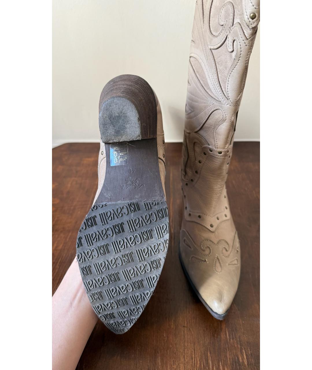 JUST CAVALLI Бежевые кожаные ботинки, фото 6