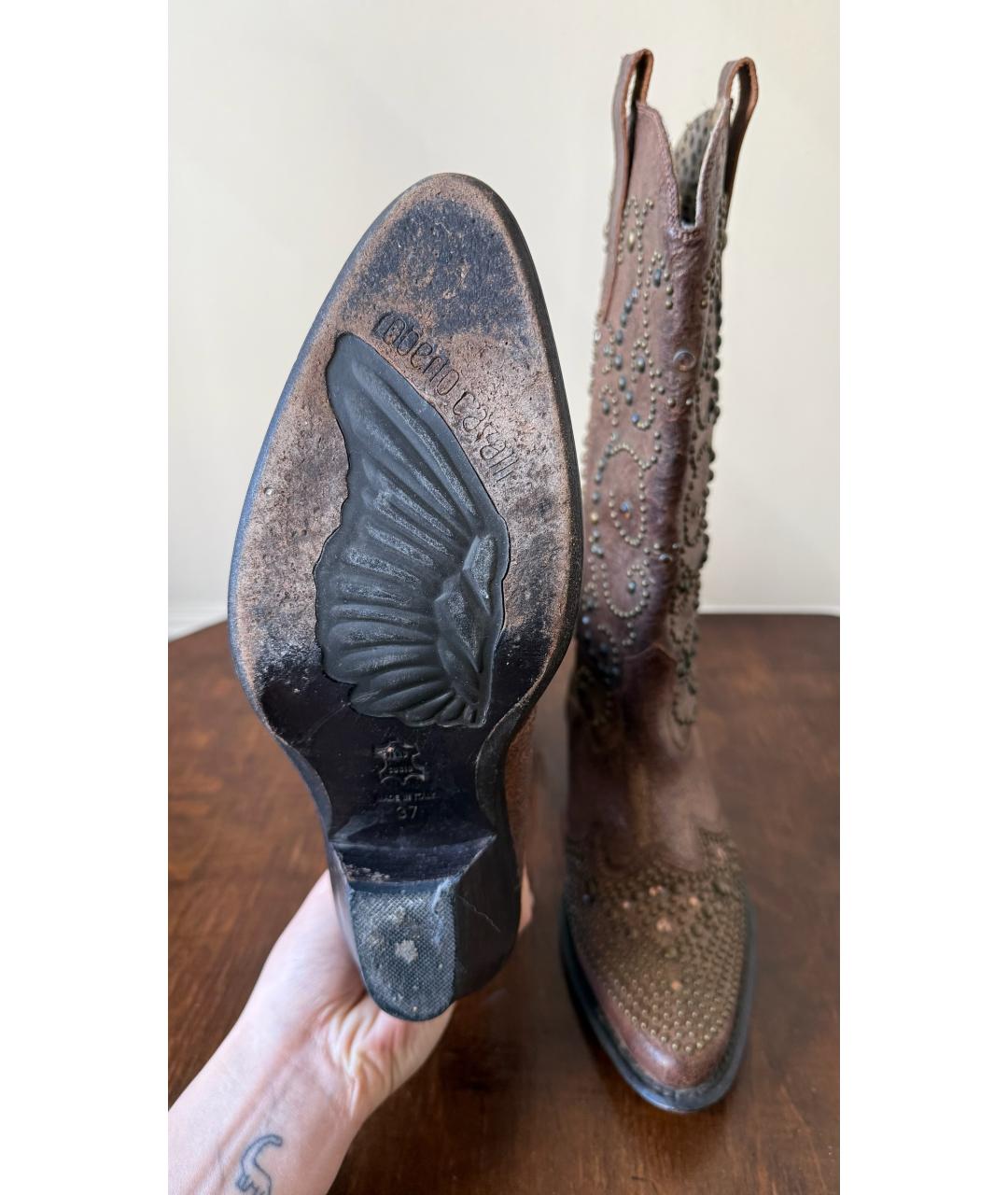 ROBERTO CAVALLI Коричневые кожаные ботинки, фото 7