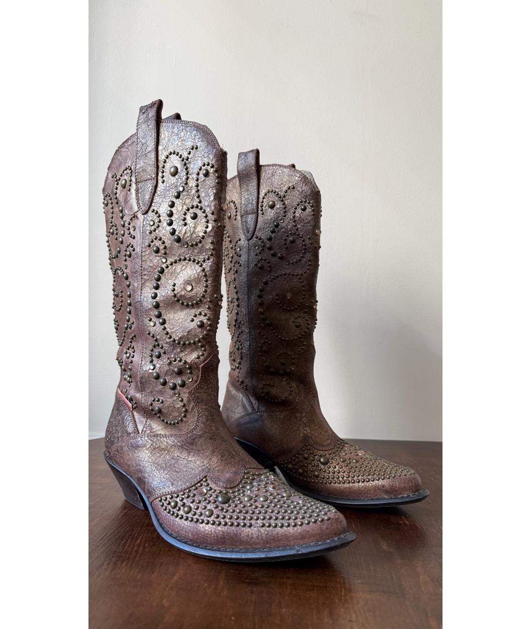 ROBERTO CAVALLI Коричневые кожаные ботинки, фото 9