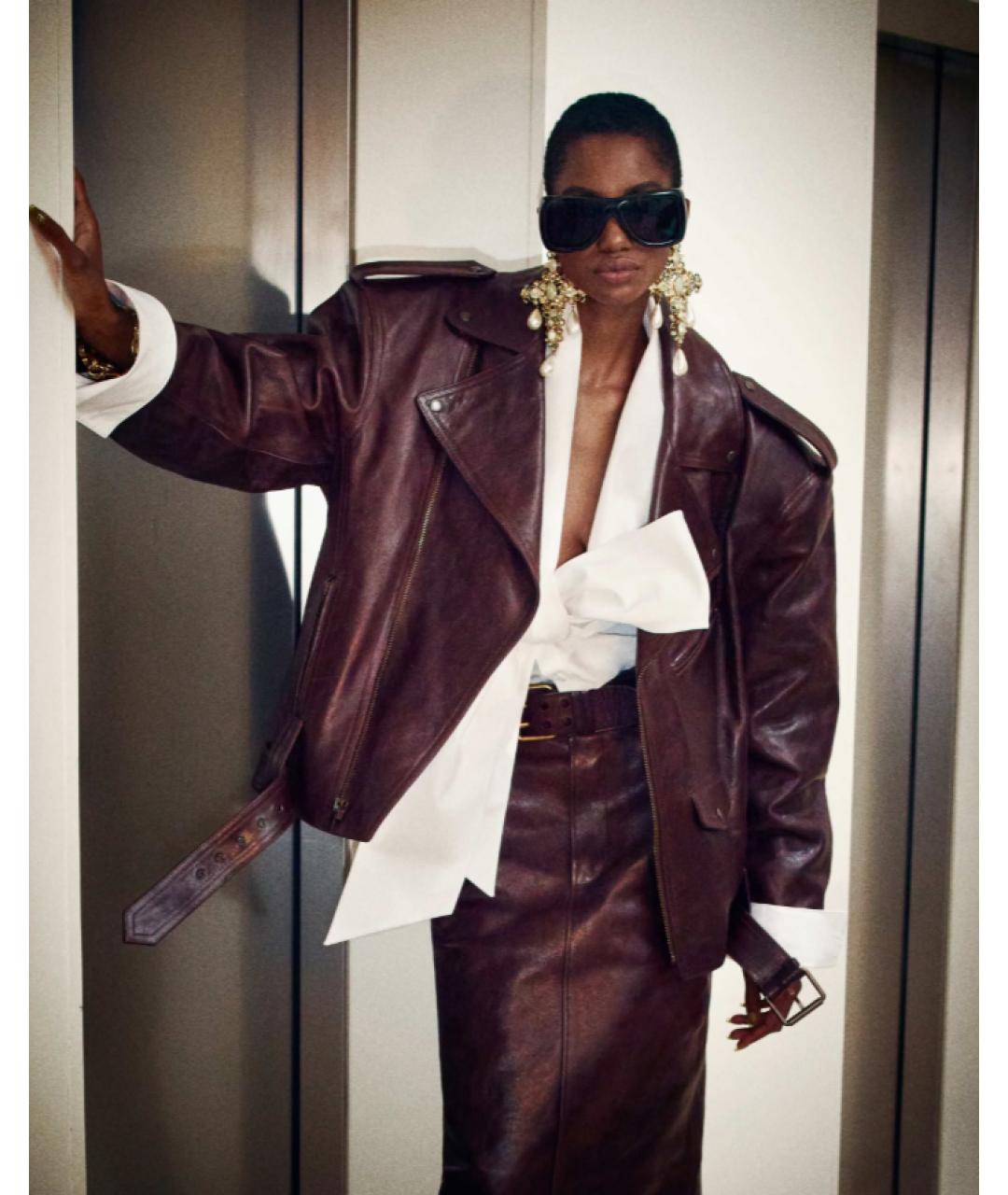 SAINT LAURENT Коричневый кожаный ремень, фото 2