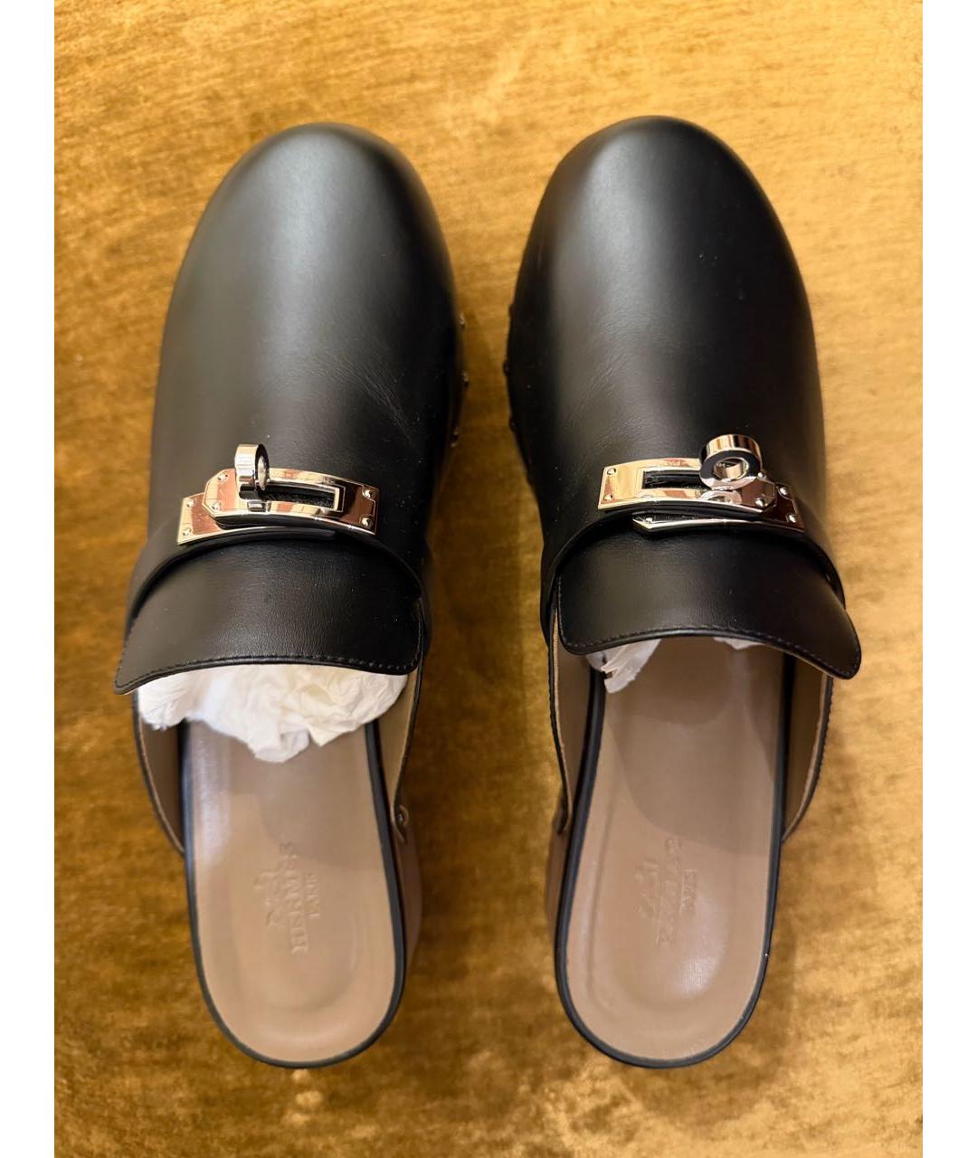 HERMES Черные кожаные сабо, фото 2