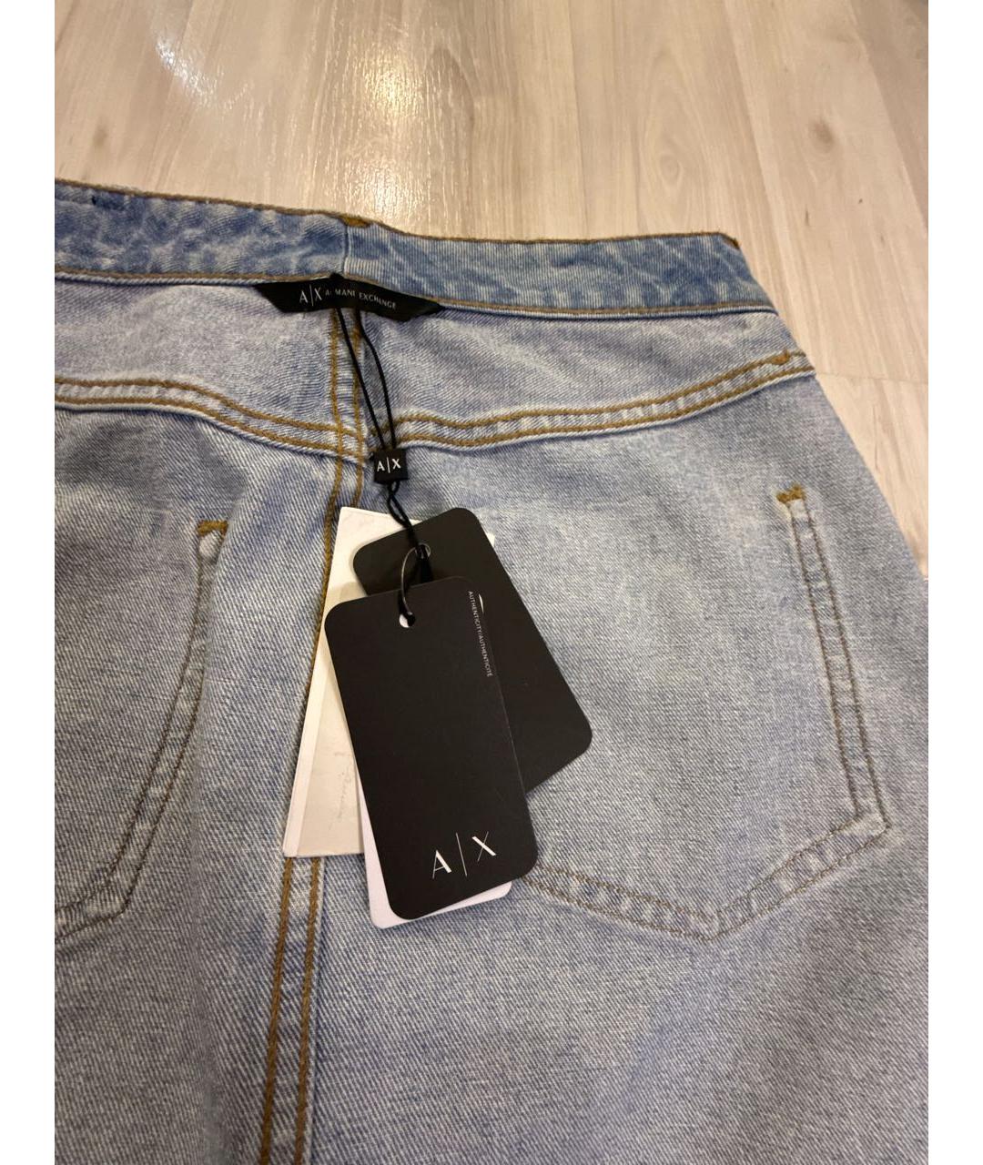 ARMANI EXCHANGE Голубая хлопковая юбка мини, фото 3