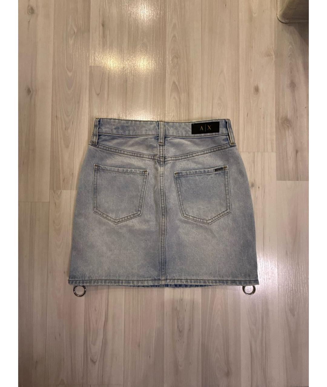 ARMANI EXCHANGE Голубая хлопковая юбка мини, фото 2