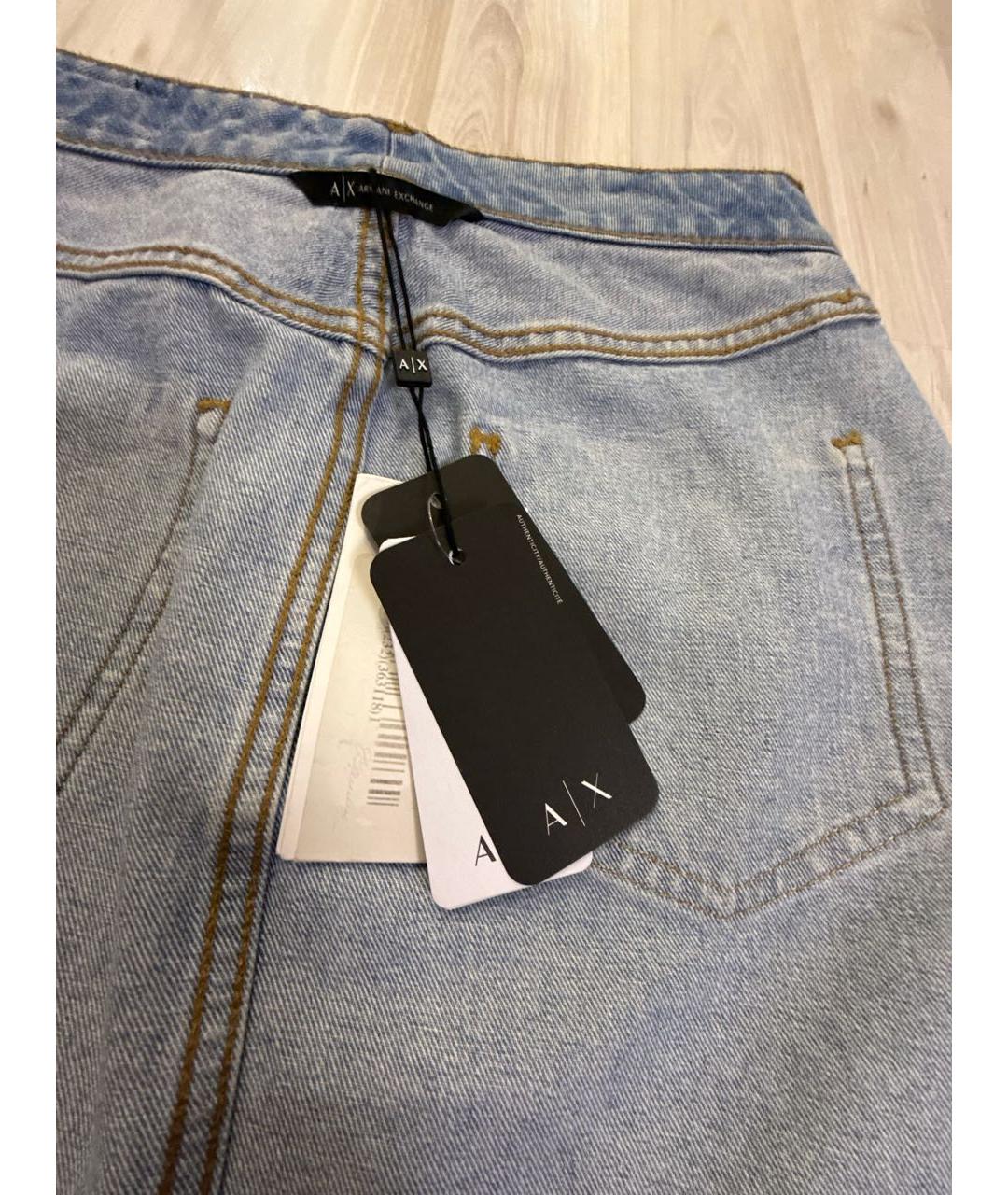 ARMANI EXCHANGE Голубая хлопковая юбка мини, фото 4