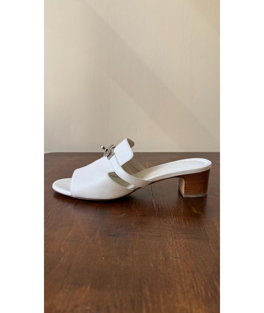 HERMES Белые кожаные босоножки, фото 7