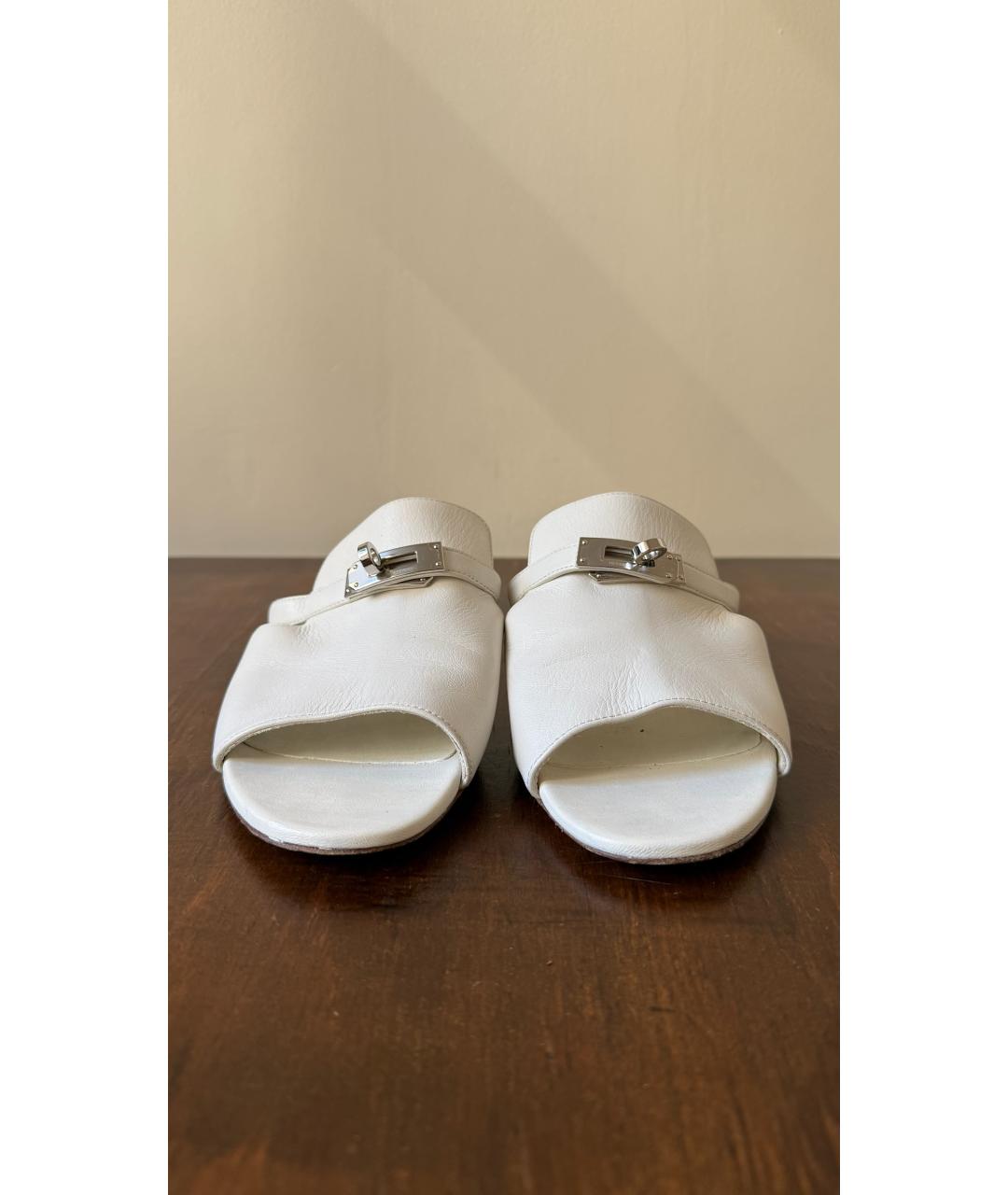 HERMES Белые кожаные босоножки, фото 3