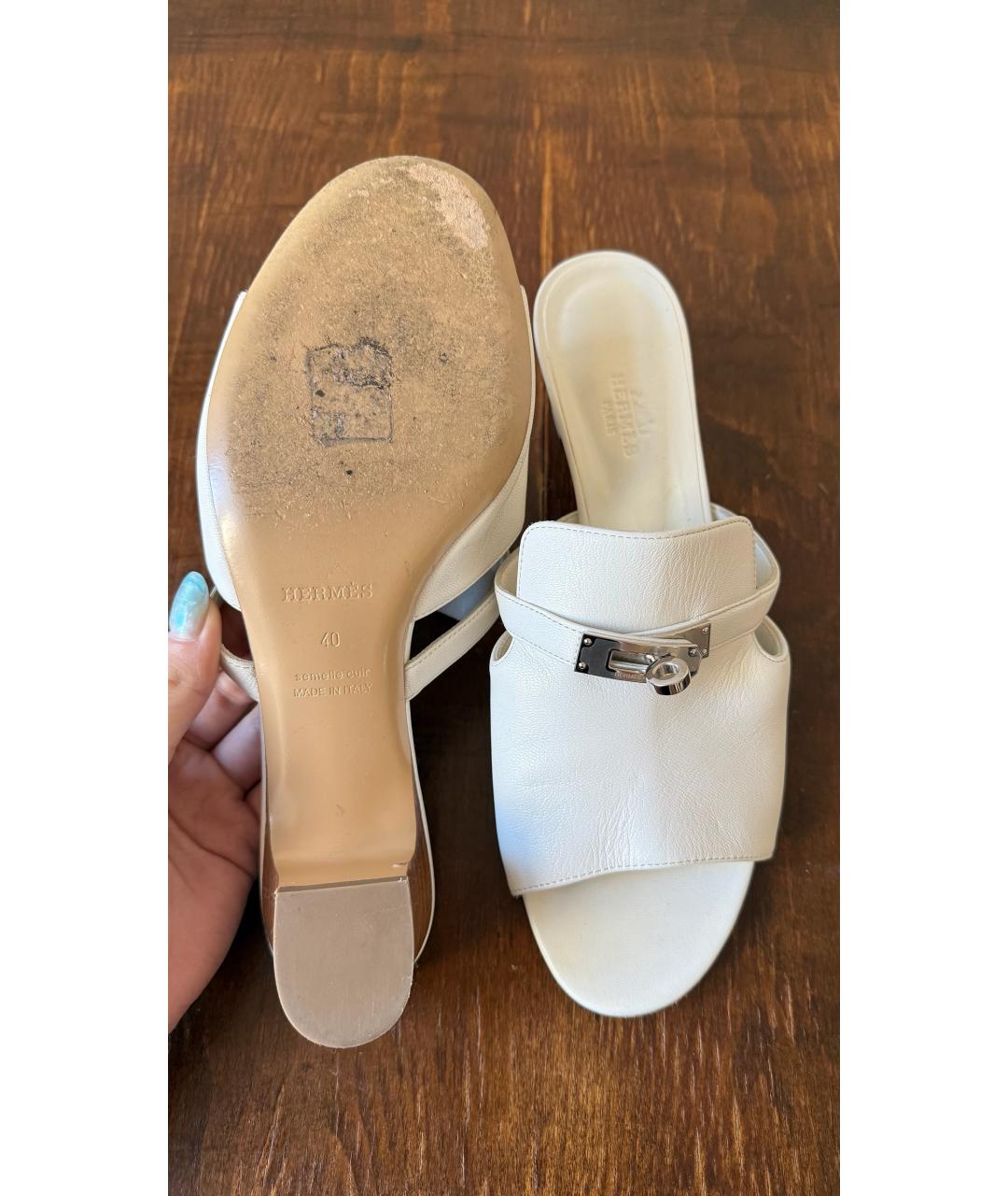 HERMES Белые кожаные босоножки, фото 6