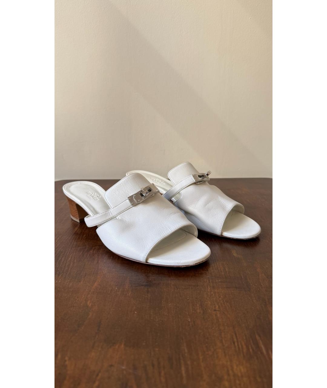 HERMES Белые кожаные босоножки, фото 2