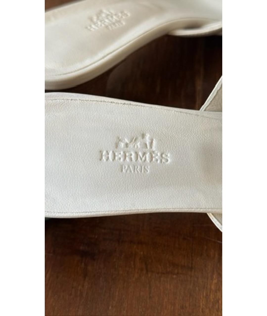 HERMES Белые кожаные босоножки, фото 5