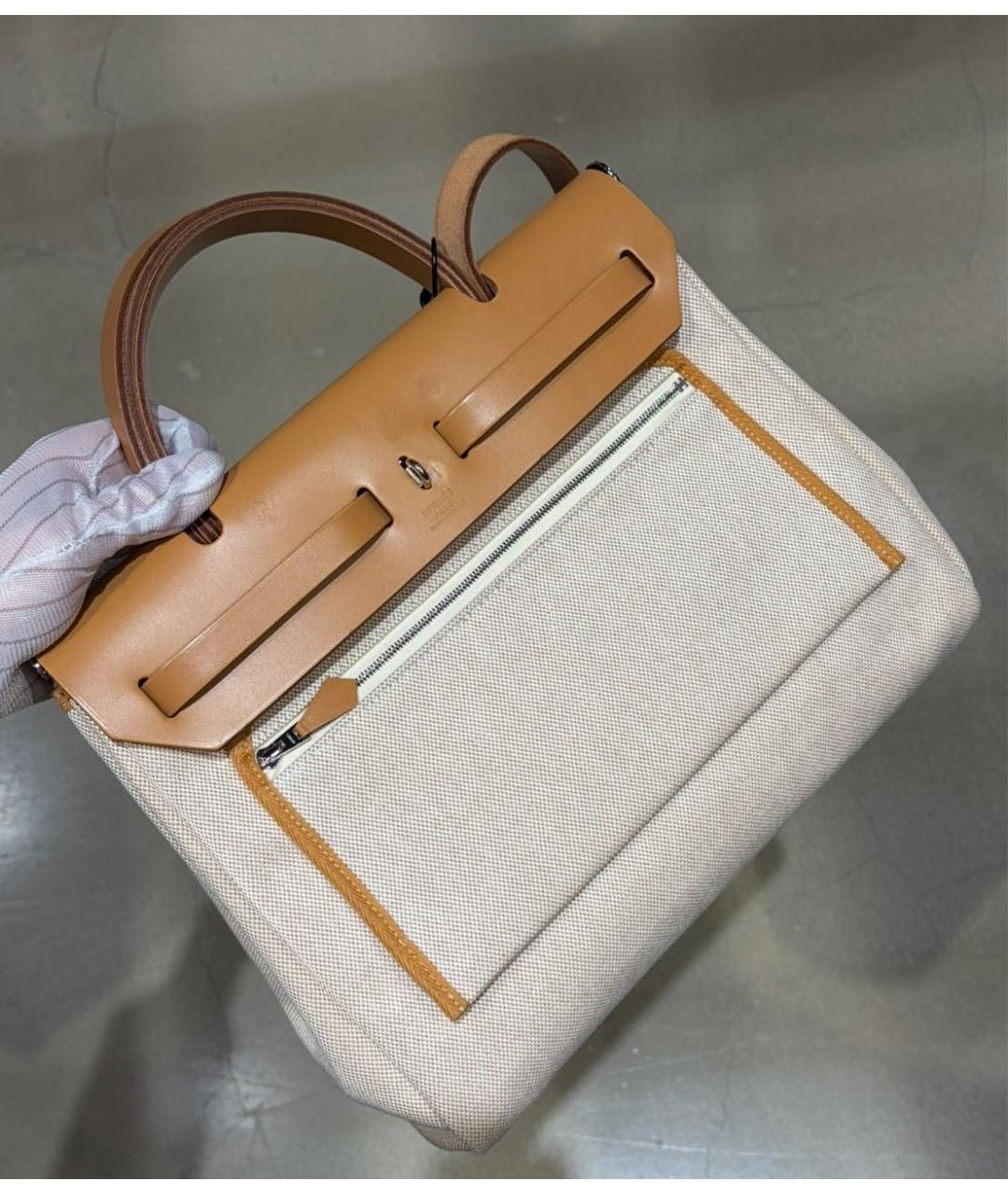 HERMES Бежевая тканевая сумка через плечо, фото 2