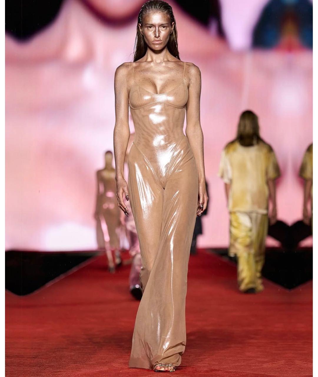 DIESEL Бежевое полиамидовое вечернее платье, фото 2