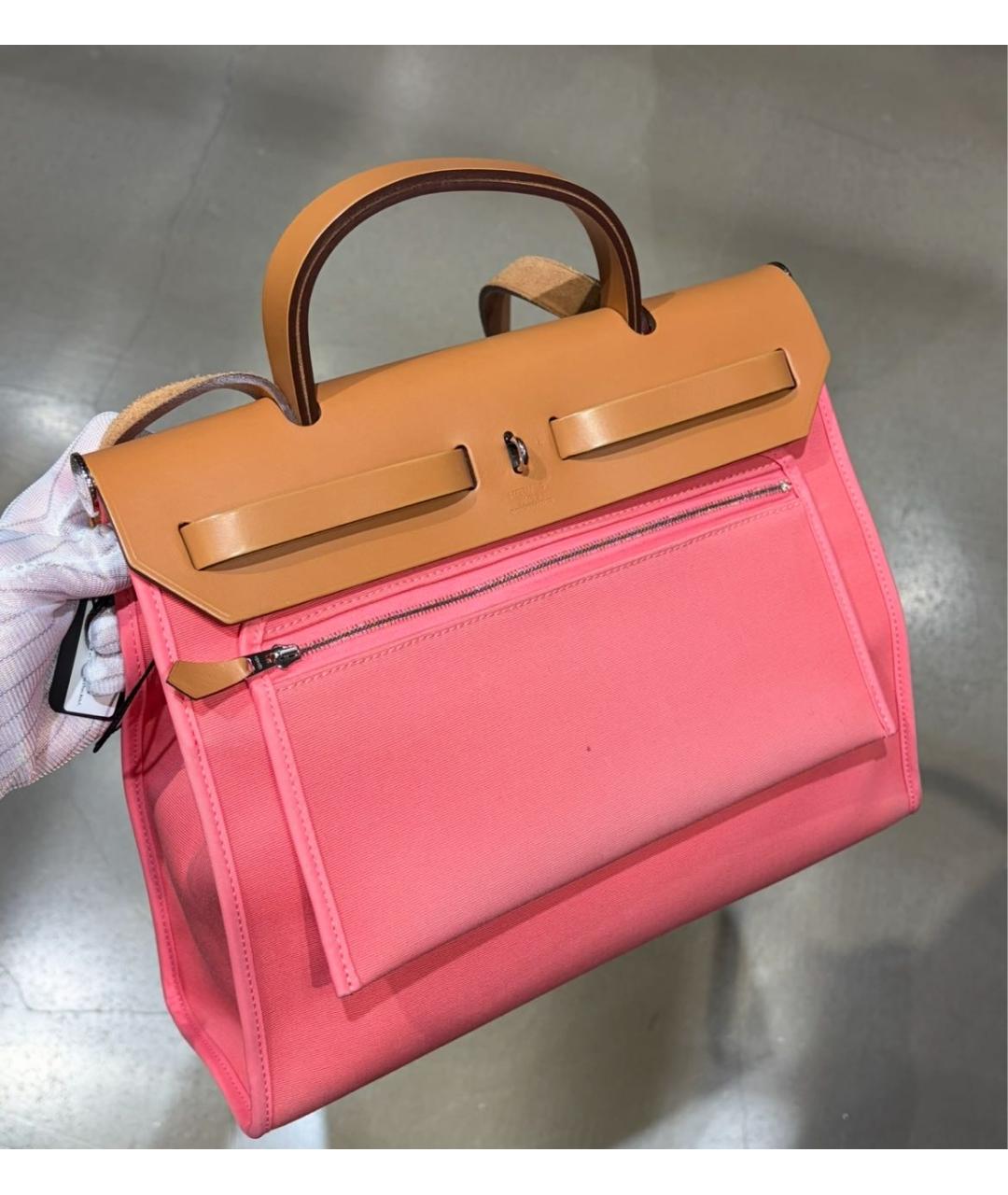 HERMES Розовая тканевая сумка через плечо, фото 4