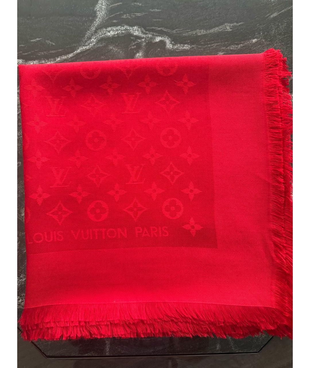 LOUIS VUITTON Красный шерстяной платок, фото 7
